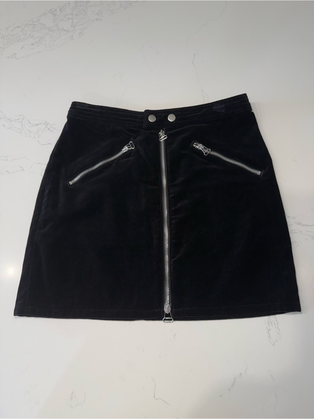 Rag & Bone Black Velvet Zip-Front Mini Skirt